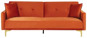 Rozkladacia pohovka Oranžový zamat 3 -miestna gombíková sedačka Click Clack, tradičná obývacia izba