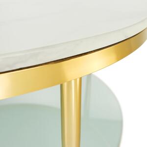 KONDELA Konferenčný stolík, svetlý mramor lesklý/leská biela/zlatá, ENION NEW