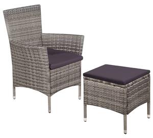 Vonkajšia stolička a taburetka s podložkami, polyratan, sivé