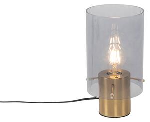 Vintage stolná lampa mosadzná s dymovým sklom - Vidra
