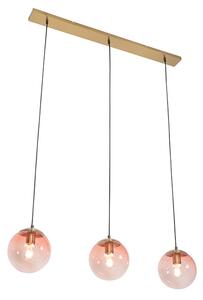 Art Deco závesná lampa mosadz s ružovým sklom 3-svetlá - Pallon Mezzi