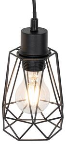 Vidiecka závesná lampa čierna s dreveným 3-svetlom - Dami Frame