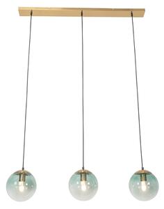 Art Deco závesná lampa mosadz so zeleným sklom 3-svetlá - Pallon Mezzi