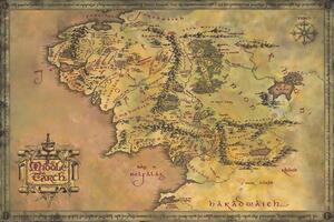Plagát, Obraz - The Lord of the Rings - Map of the Middle Earth, (91.5 x 61 cm)