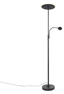 Moderná stojaca lampa čierna vrátane LED s diaľkovým ovládaním a čítacím ramenom - Strela