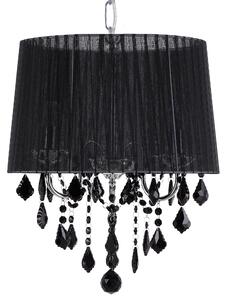 Závesná lampa strieborná čierne tienidlo elegantný krištáľový luster s 3 žiarovkami