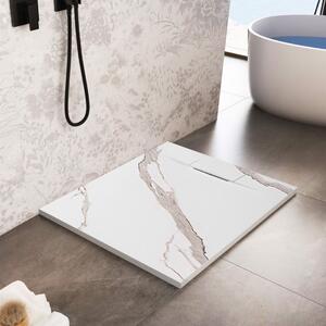 Rea Bazalt Carrara, SMC sprchová vanička 90x90, biela-kamenný vzor, REA-K7002