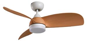 Stropný ventilátor Enon LED, biely/v odtieni dreva, DC, tichý – Lindby Lindby, Enon, stmievateľné, Biela, Obývacia izba, Kov, Moderný