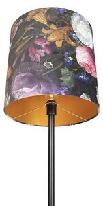 Romantická stojaca lampa čierna s kvetinovým tienidlom 40 cm - Simplo