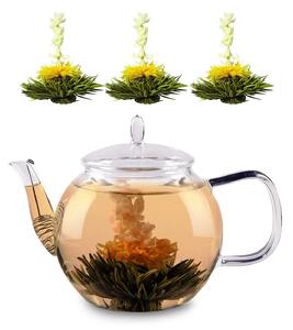 Feelino Sklenená kanvica, 800 ml, borosilikátové sklo, s uzáverom, čajové sitko a čajové kvety