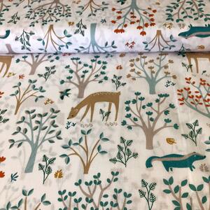 Tyrkysový vzor k skrnkám v lese detská bavlnená látka