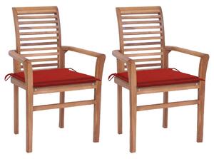 Jedálenské stoličky 2 ks červené podložky tíkový masív