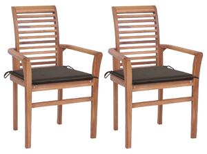 Jedálenské stoličky 2 ks sivohnedé podložky tíkový masív