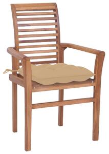 Jedálenské stoličky 4 ks béžové podložky tíkový masív
