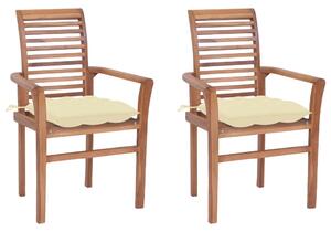 Jedálenské stoličky 2 ks krémovo-biele podložky tíkový masív