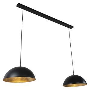Priemyselná závesná lampa čierna so zlatými 2-svetlami - Magnax