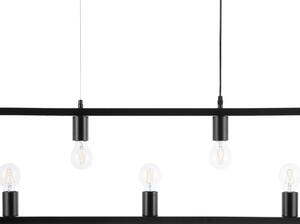 Závesná lampa s 5 žiarovkami čierny kovový obdĺžnikový rám elegantný industriálny štýl obývacia izba jedáleň