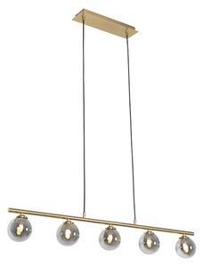 Moderná závesná lampa zlatá 100 cm 5-žiarovka s dymovým sklom - Atény
