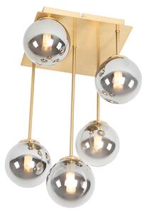 Moderné stropné svietidlo zlaté 5-žiarovkové s dymovým sklom - Atény
