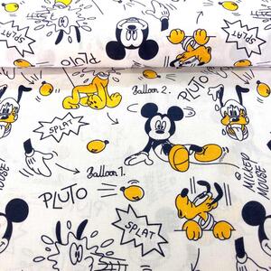 Mickey Mouse a Pluto v horčicovej Disney detská bavlnená látka
