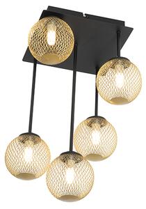Moderné stropné svietidlo čierne so zlatými 5 svetlami - Athens Wire