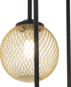 Stropné svietidlo v štýle Art Deco čierne so zlatými 9 svetlami - Athens Wire