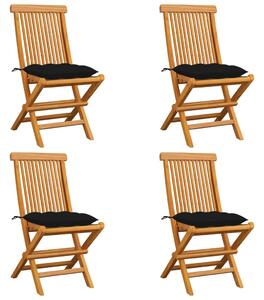 Záhradné stoličky s čiernymi podložkami 4 ks tíkový masív