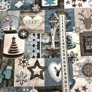 0,6m Modrý patchwork vianočná prémiová bavlnená látka