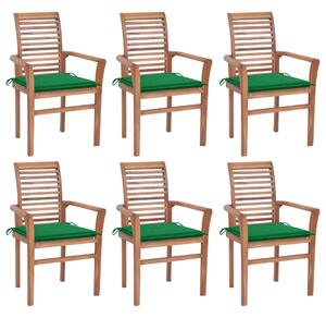 Jedálenské stoličky 6 ks zelené podložky tíkový masív