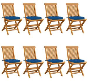 Záhradné stoličky s modrými podložkami 8 ks tíkový masív
