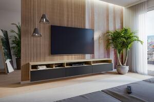 Univerzálny TV stolík Baros 40 s otvorenými policami 270 cm - dub artisan / čierny mat