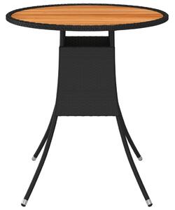 Záhradný jedálenský stôl čierny Ø 70 cm polyratan a akáciový masív