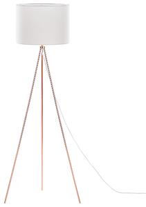 Stojacia lampa medená kovová 148 cm statívový stojan biele látkové bubnové tienidlo