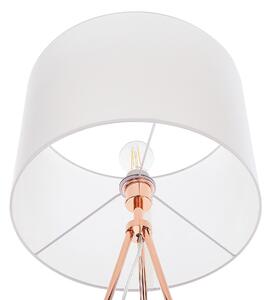 Stojacia lampa medená kovová 148 cm statívový stojan biele látkové bubnové tienidlo