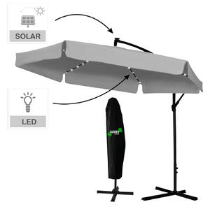 Záhradný slnečník 3 m s LED svetlom - Banana - sivý s obalom