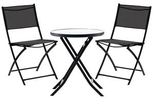 Balkónový set: 2 Skladacie stoličky a okrúhly stolík - čierny