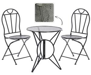 Záhradný set: 2 stoličky a okrúhly stolík - Vintage - čierny