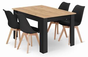 Jedálenská zostava stôl Artisan 120 X 80 čierne nohy + 4 stoličky MARK čierne/ prírodné nohy