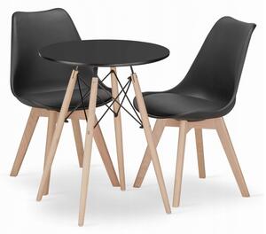 Jedálenská zostava TODI 60cm okrúhly stolový set čierny + 2 stoličky MARK čierne