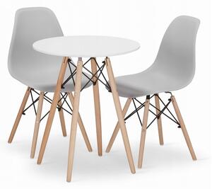 Jedálenská zostava TODI 60cm okrúhly stolový set biely + 2 stoličky OSAKA sivé