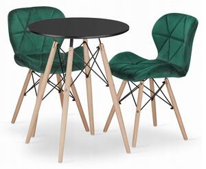 Jedálenská zostava TODI 60cm okrúhly stolový set čierny + 2 stoličky LAGO zelené