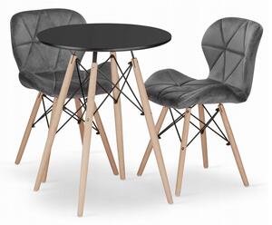Jedálenská zostava TODI 60cm okrúhly stolový set čierny + 2 stoličky LAGO sivé