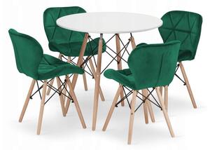 Jedálenská zostava TODI 80cm okrúhly stolový set biely + 4 stoličky LAGO zelené