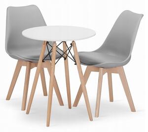 Jedálenská zostava TODI 60cm okrúhly stolový set biely+ 2 stoličky MARK sivé