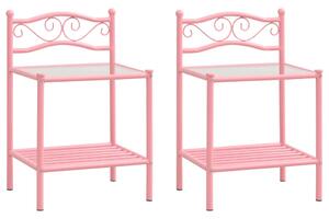 Nočné stolíky 2 ks ružové a priehľadné kov a sklo