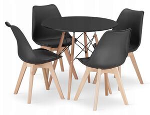 Jedálenská zostava TODI 80cm okrúhly stolový set čierny+ 4 stoličky MARK čierne