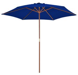 Vonkajší slnečník s drevenou tyčou modrý 270 cm