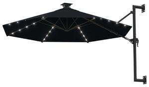 Nástenný slnečník s LED a kovovou tyčou 300 cm čierny