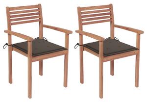 Záhradné stoličky 2 ks hnedosivé podložky teakový masív