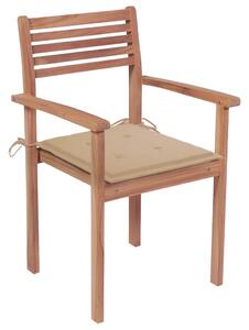 Záhradné stoličky 4 ks béžové podložky teakový masív